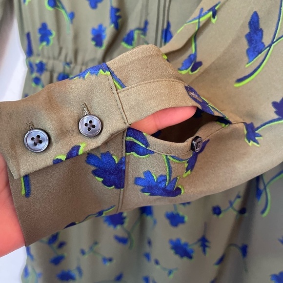 Banana Republic Floral French Shirtdress Lined with Pockets Olive Green Medium - Picture 8 of 12